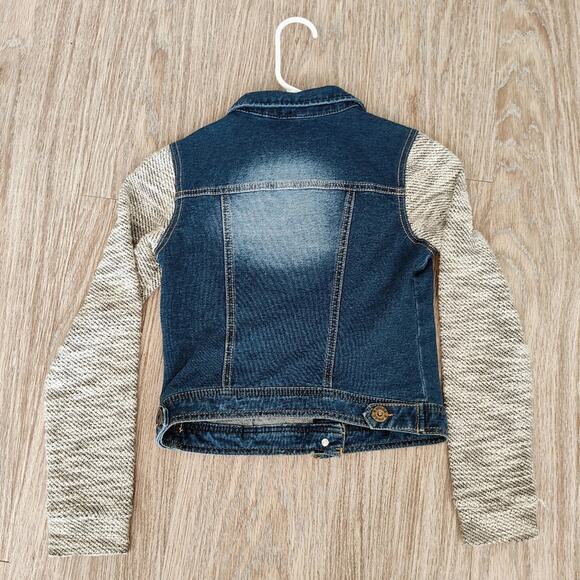 Mudd Blue Jean Jacket Girls Size 12 Knit Sleeves 4-pocket Front Size 12 - Picture 5 of 6